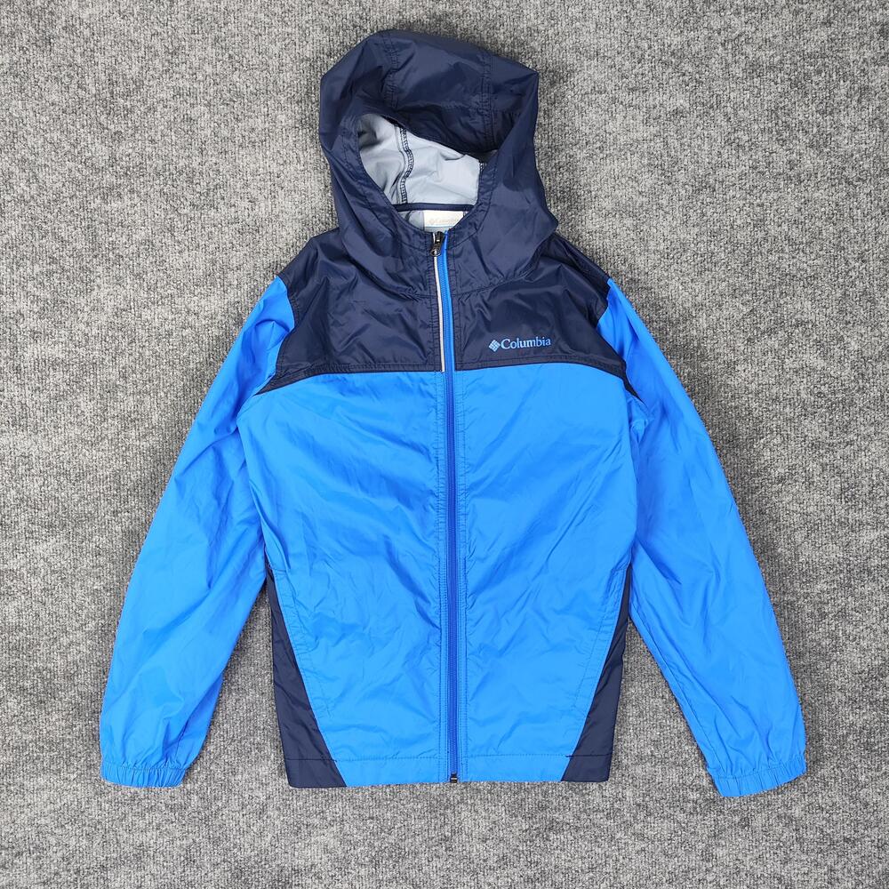 Columbia Jacket Youth Medium Blue Hooded Lightweight Windbreaker Full Zip Nylon